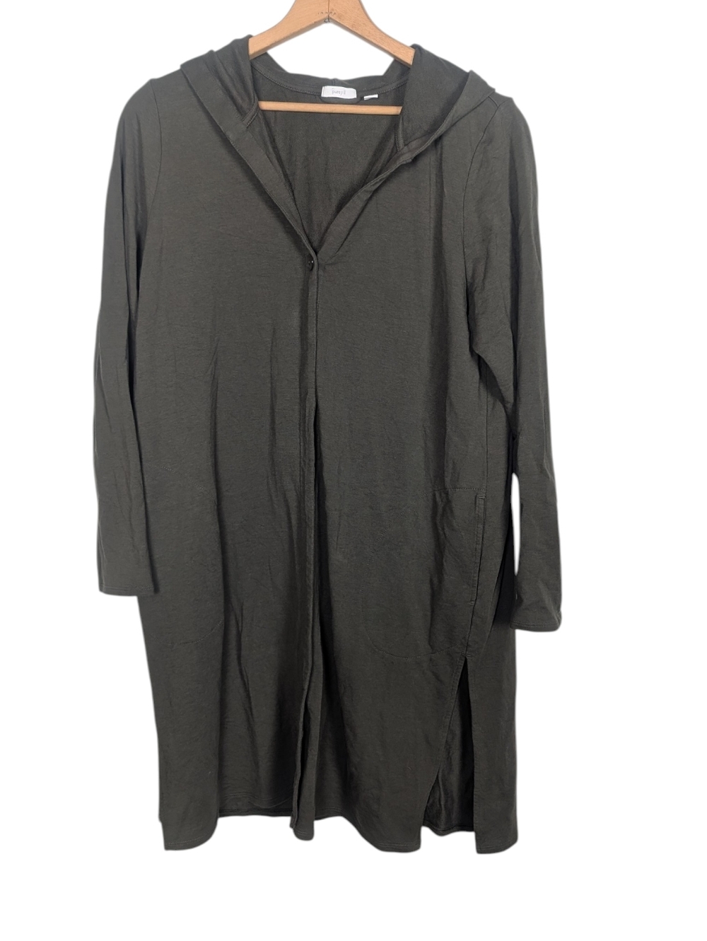 J.‎ Jill Hooded Longline One Button Olive Green Pocket Cardigan Size Large